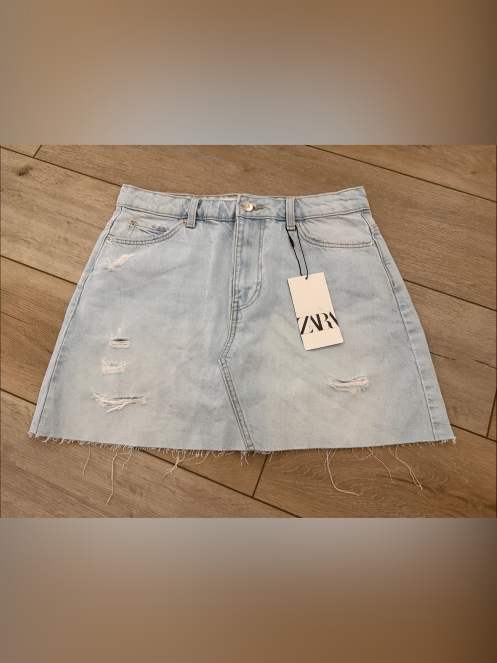 Zara Light Blue Distressed Denim Mini Skirt